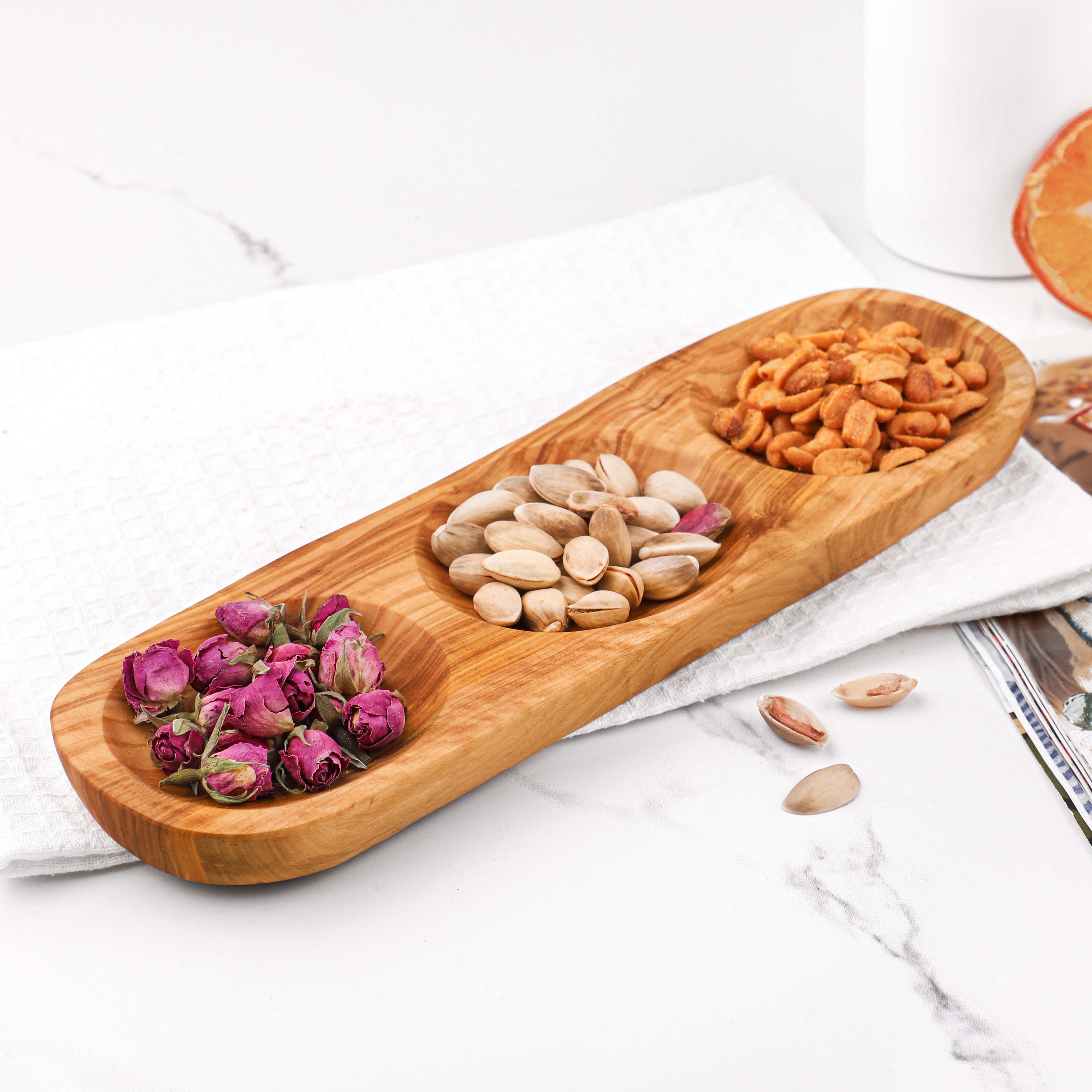 Divided Wooden Serving Dish Olive Wood - ArtisRaw